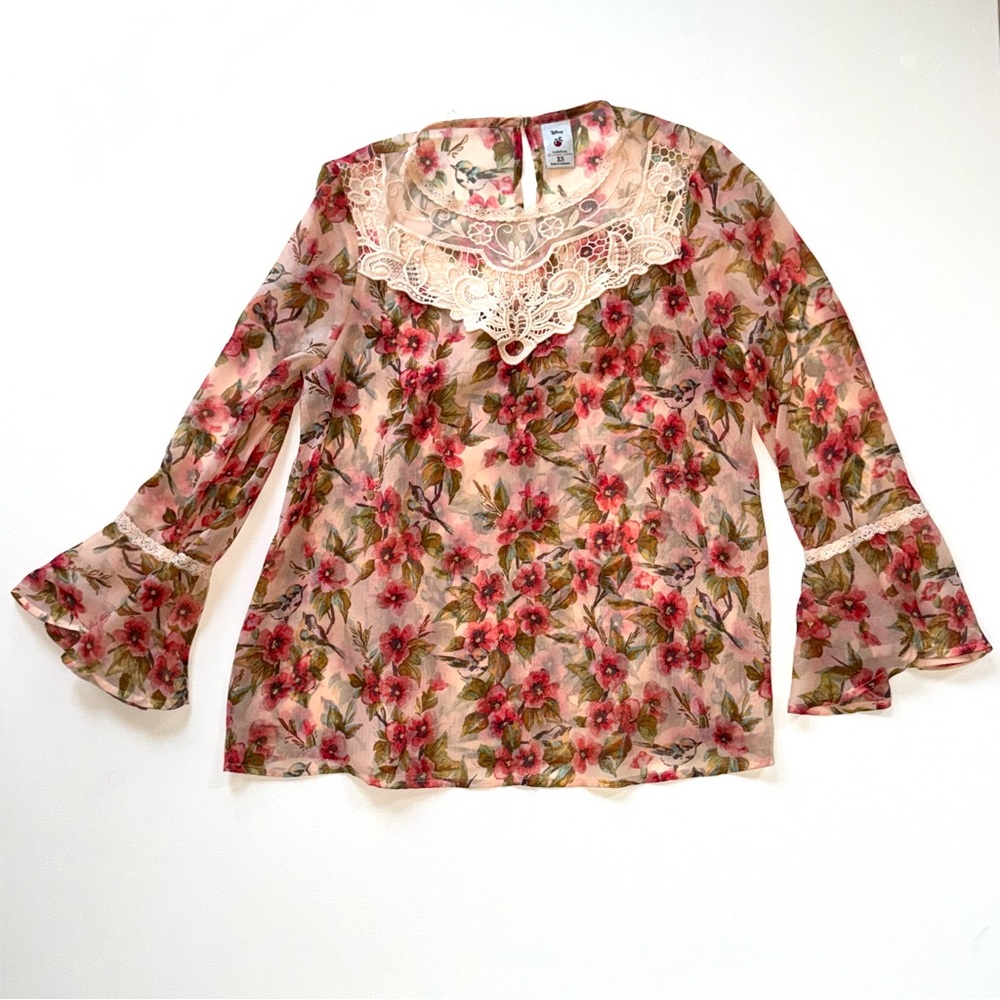 Exclusive Disney x Lauren Conrad Pink Floral Blouse Women XS